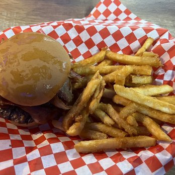 Red Wagon Burgers - Kids Kid's Hamburger Meal! Added bacon - Fish & Chips Near Me - Tacoma, Washington Red Wagon Burgers - Kids Kid's Hamburger Meal! Added bacon - Fish & Chips Near Me - Tacoma, Washington