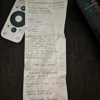 Wingstop - Receipt - Chicken Wings Near Me - Lubbock, Texas