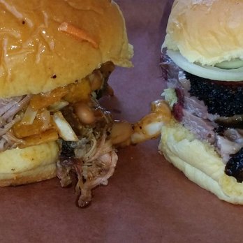 la Barbecue - 2 sandwiches. The frito one on left. Sliced brisket on right. - Barbeque Near Me - Austin, Texas
