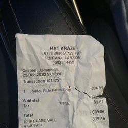 Hat Kraze - 39.86 to waste , hopefully the store owner starts looking out for quality instead of trying to make a dollar off some f'd up merchandise smh