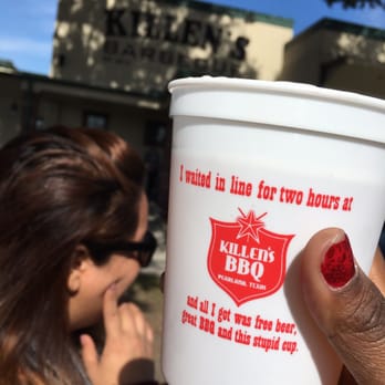 Killen's Barbecue - Wow being from New York I'm loving the free beer Killian's while waiting in line! Well worth it!! - Barbeque Near Me - Pearland, Texas Killen's Barbecue - Wow being from New York I'm loving the free beer Killian's while waiting in line! Well worth it!! - Barbeque Near Me - Pearland, Texas