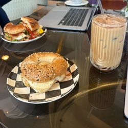 Coffee and breakfast sandwich