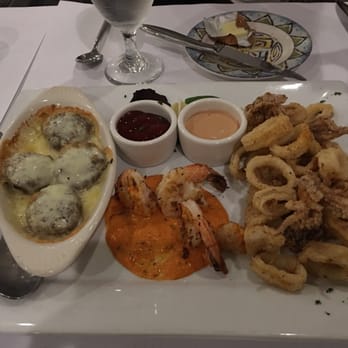 Zahir's Bistro - Appetizer Combo. Stuffed Mushroom, Cajan Prawns & Fried Calamari! Yum! - Italian Near Me - Milpitas, California
