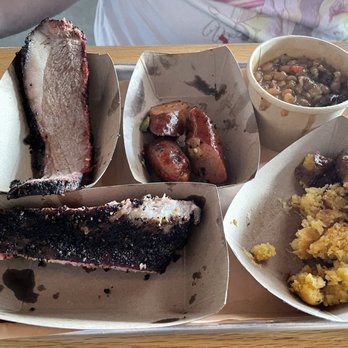 Hank's Texas BBQ - Brisket. Ribs. Jalapeño cheddar sausage. With baked beans and corn spoon bread. This was after we got started. - Barbeque Near Me - Columbus, Ohio Hank's Texas BBQ - Brisket. Ribs. Jalapeño cheddar sausage. With baked beans and corn spoon bread. This was after we got started. - Barbeque Near Me - Columbus, Ohio