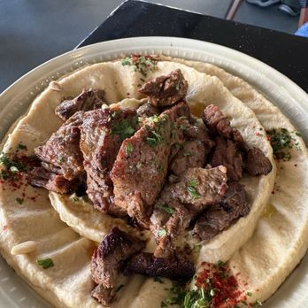The Olive Restobar - Filet meat on hummus served with warm pita bread - Mediterranean Near Me - Downey, California