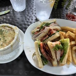 French onion soup (cup) half order of club sandwich