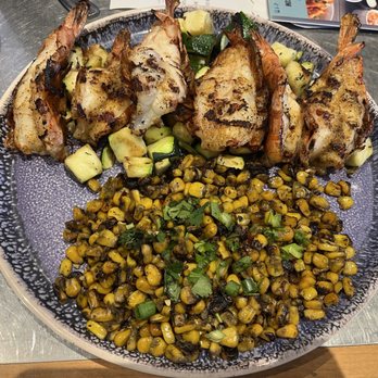 California Fish Grill - Giant shrimps with zucchini and street corn - Seafood Near Me - Burbank, California