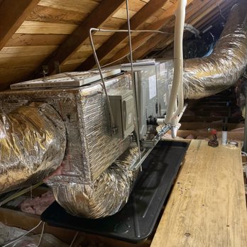 Techpro Heating & Cooling - New fan coil installation with new ductwork installed horizontally with an emergency pan in the attic space - Heating & Air Conditioning/HVAC Near Me - San Carlos, California Techpro Heating & Cooling - New fan coil installation with new ductwork installed horizontally with an emergency pan in the attic space - Heating & Air Conditioning/HVAC Near Me - San Carlos, California