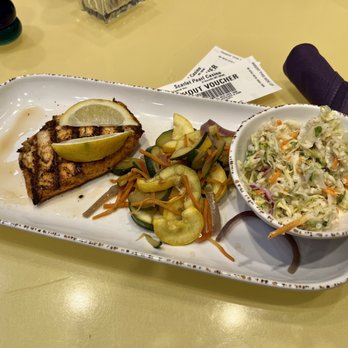 Under The Oak Cafe - Grilled salmon with steamed veggies and coleslaw - Cafes Near Me - D'Iberville, Mississippi Under The Oak Cafe - Grilled salmon with steamed veggies and coleslaw - Cafes Near Me - D'Iberville, Mississippi