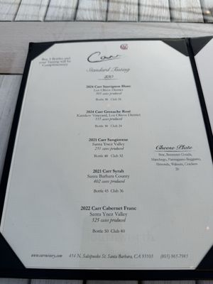Menu photo 1 Carr Winery Santa Barbara, CA Menu photo 1 Carr Winery Santa Barbara, CA