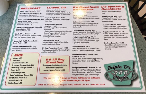 Menu photo 1 Triple D's Diner Niagara Falls, ON