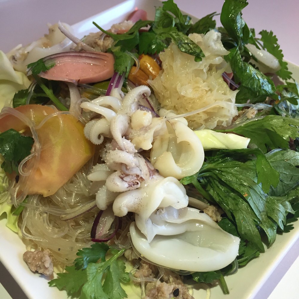 Tom Yum Cafe - Glass noodle salad with squid: yum woonsen pla muk - Thai Near Me - Chicago, Illinois Tom Yum Cafe - Glass noodle salad with squid: yum woonsen pla muk - Thai Near Me - Chicago, Illinois