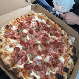 Sopressata, Sausage, Pepperoni, and Extra Cheese (also known as The Forbidden) Sopressata, Sausage, Pepperoni, and Extra Cheese (also known as The Forbidden)
