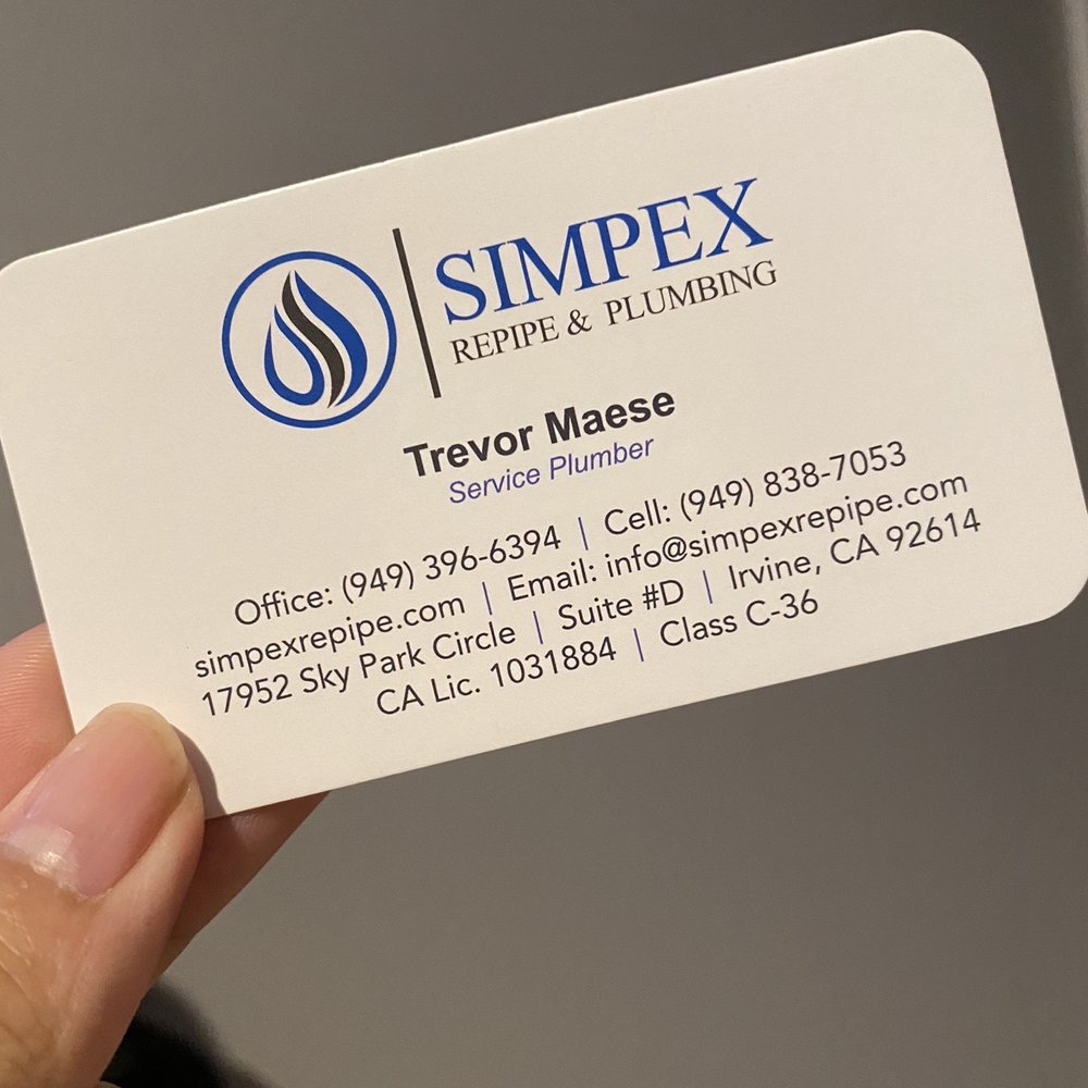 Simpex Repipe & Plumbing - 10/10 for Trevor. SUPER friendly and informative. :) - Plumbing Near Me - Irvine, California Simpex Repipe & Plumbing - 10/10 for Trevor. SUPER friendly and informative. :) - Plumbing Near Me - Irvine, California