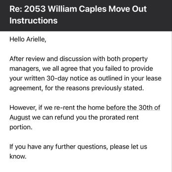 Northern Pass Properties - "Failed to provide my 30-day written notice..." - Property Management Near Me - El Paso, Texas Northern Pass Properties - "Failed to provide my 30-day written notice..." - Property Management Near Me - El Paso, Texas
