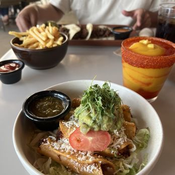 Centrico - Chicken taquitos, carne asada tacos, French fries, mangonada margarita - Mexican Near Me - Anaheim, California