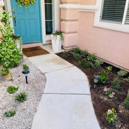 Drought resistant and low maintenance plants on the left, flower garden on the right