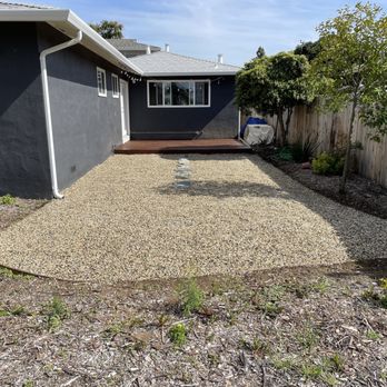 Green Sunsets - After lawn removal with salt and pepper gravel - Irrigation Near Me