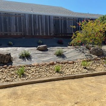 Natural Garden Landscape - another angle of after - cant wait for the plants to spread!! - Tree Services Near Me