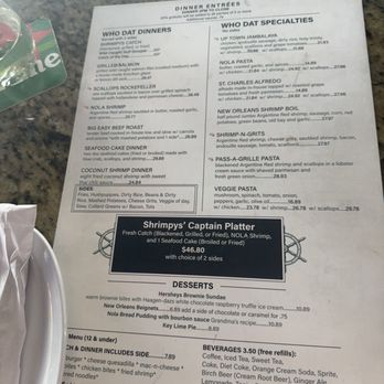 Shrimpys Blues Bistro - Menu back - Seafood Near Me - St Pete Beach, Florida