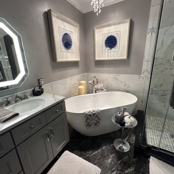 Click Construction and Remodeling - Lighted mirror soaking tub and custom glass shower - General Contractors Near Me - Ashburn, Virginia Click Construction and Remodeling - Lighted mirror soaking tub and custom glass shower - General Contractors Near Me - Ashburn, Virginia
