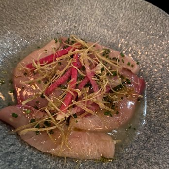 A5 Steakhouse - Japanese Hamachi* radish | shiro dashi | crispy kombu - Steakhouses Near Me - Denver, Colorado A5 Steakhouse - Japanese Hamachi* radish | shiro dashi | crispy kombu - Steakhouses Near Me - Denver, Colorado