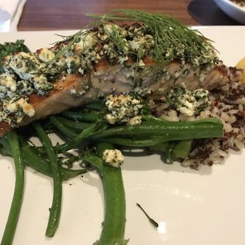 Range Restaurant + Cocktail Bar - Feta and Herb Crusted Salmon - New American Near Me - Urbandale, Iowa Range Restaurant + Cocktail Bar - Feta and Herb Crusted Salmon - New American Near Me - Urbandale, Iowa