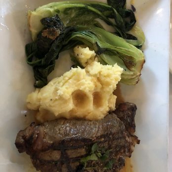 Black Cat Bistro - 8 oz ribeye with mashed potatoes and bok choy - New American Near Me - Cambria, California