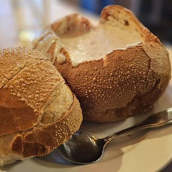 Grotto Fish Market - Clam chowder bread bowl - Seafood Near Me - Monterey, California Grotto Fish Market - Clam chowder bread bowl - Seafood Near Me - Monterey, California