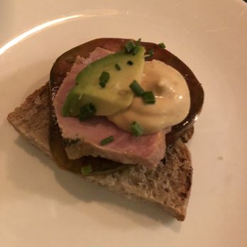 The Spanish Farm - Poached Tuna Belly, Avocado, and Tomato amuse bouche. - Modern European Near Me - Madrid, M The Spanish Farm - Poached Tuna Belly, Avocado, and Tomato amuse bouche. - Modern European Near Me - Madrid, M