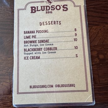 Bludso's BBQ - Dessert Menu (June 2026) - Barbeque Near Me - Santa Monica, California