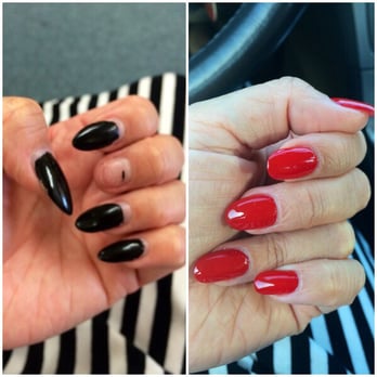 DJ Nails & Spa - BEFORE- Embarrassing broken claw nail from a fall and fills needed. AFTER- Beautiful, natural, round & red acrylics. By Karen. - Nail Salons Near Me - South Pasadena, California DJ Nails & Spa - BEFORE- Embarrassing broken claw nail from a fall and fills needed. AFTER- Beautiful, natural, round & red acrylics. By Karen. - Nail Salons Near Me - South Pasadena, California