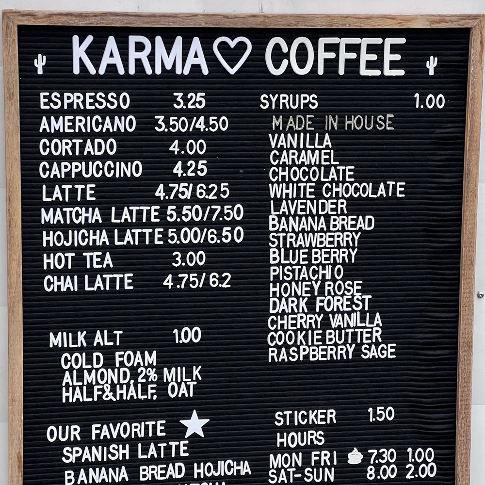 Karma Espresso Bar - Menu - Coffee & Tea Near Me - San Antonio, Texas Karma Espresso Bar - Menu - Coffee & Tea Near Me - San Antonio, Texas