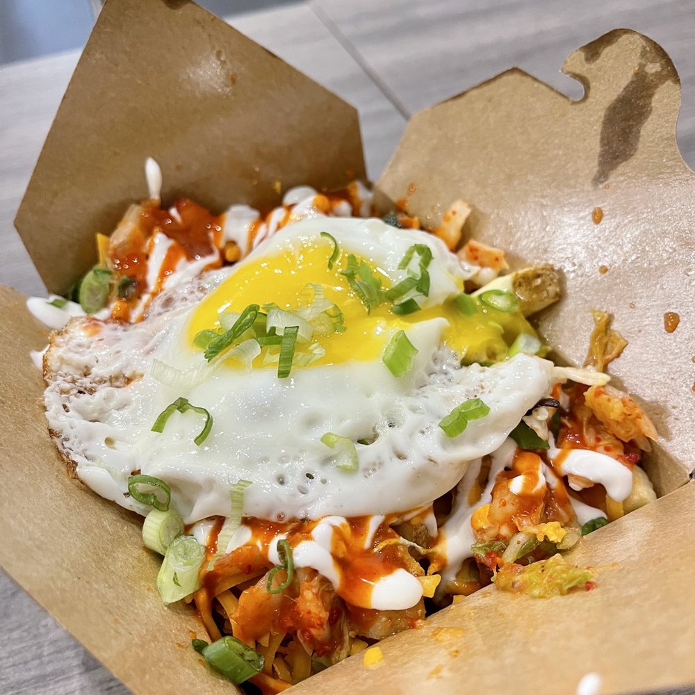 Far East Taco - Pork kimchi fries with egg - Asian Fusion Near Me - Oakville, Ontario Far East Taco - Pork kimchi fries with egg - Asian Fusion Near Me - Oakville, Ontario