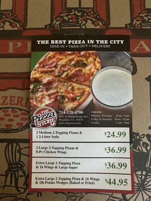 Menu photo 6 The Pizza Store Placentia, CA