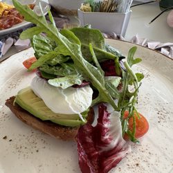 Hotel  Ana y Jose - Avocado toast, scrambled eggs, bacon, black beans $72 USD