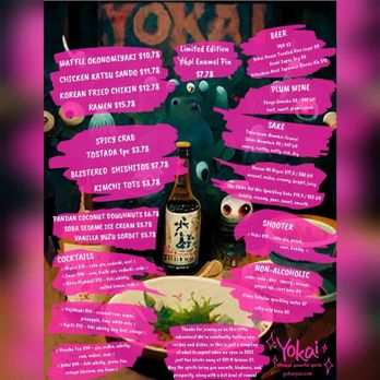 Yokai - the menu for a japanese restaurant - Ramen Near Me - Greensboro, North Carolina