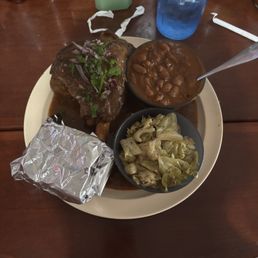 Lamb Shank with Chili Beans, Braised Cabbage, and Cornbread