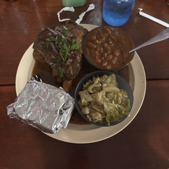 Chef Paul's Cafe - Lamb Shank with Chili Beans, Braised Cabbage, and Cornbread - Soul Food Near Me - Fresno, California