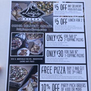 Luigi's Pizza - Current coupons. 2.20.21 - Pizza Near Me - Madison, Wisconsin