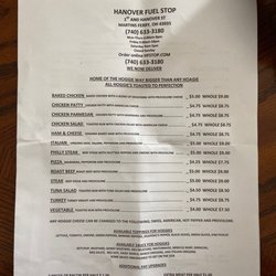 Hanover Fuel Stop - Menu
