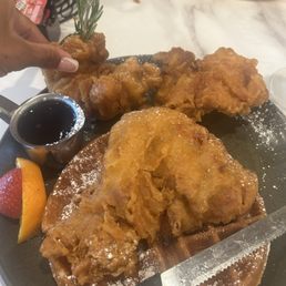Fried chicken and waffle , however, this is just one of the sizes of the chicken they gave you Fried chicken and waffle , however, this is just one of the sizes of the chicken they gave you