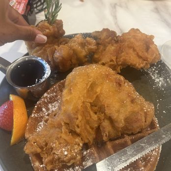 The Hangout - Fried chicken and waffle , however, this is just one of the sizes of the chicken they gave you - Breakfast & Brunch Near Me - Pleasant Hill, California The Hangout - Fried chicken and waffle , however, this is just one of the sizes of the chicken they gave you - Breakfast & Brunch Near Me - Pleasant Hill, California