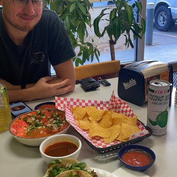 Taco Grill - Birria tacos , pico de Gallo bowl and chips with salsa. Jugo de coco. - Mexican Near Me - Boiling Springs, South Carolina
