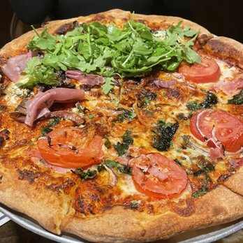 Crisp - Half Shady Acres + Prosciutto & half BYO, spinach was skimped and would stick with balsamic onions on whole pie - Italian Near Me - Houston, Texas Crisp - Half Shady Acres + Prosciutto & half BYO, spinach was skimped and would stick with balsamic onions on whole pie - Italian Near Me - Houston, Texas