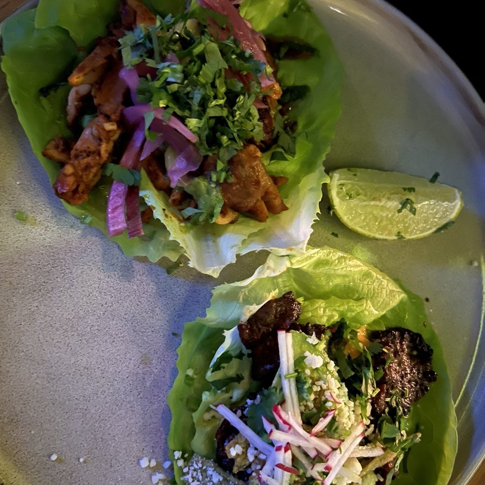 Barrio - Top: chicken al pastor taco, bottom: skirt steak taco in bibb lettuce - Mexican Near Me - Chicago, Illinois