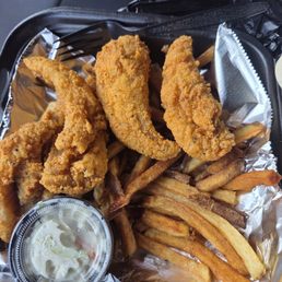 Fried fish and fries. Fried fish and fries.