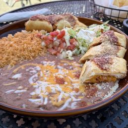 Chicken flautas with rice and beans