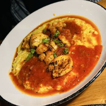 Pecan Craft Kitchen - Citrus grilled Florida shrimp & marsh hen mill cheesy grits (no okra) - Southern Near Me - St Johns, Florida