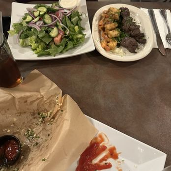 The Grill House - House Salad with chicken and steak kebab - Mediterranean Near Me - La Verne, California The Grill House - House Salad with chicken and steak kebab - Mediterranean Near Me - La Verne, California